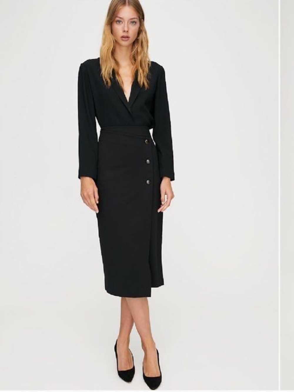 Aritzia Babaton Billy Asymmetric Button-Trim Skirt